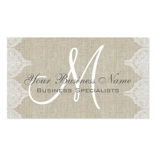 Linen Lace Simple Plain Monogram Business Card Template (front side)