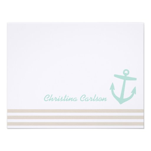 Linen & Mint Nautical Stripes & Anchor Stationery Custom Invitation