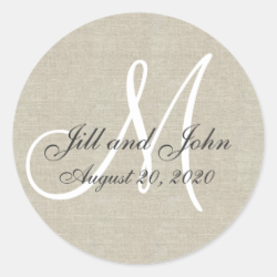 Linen Monogram Wedding Favor Sticker