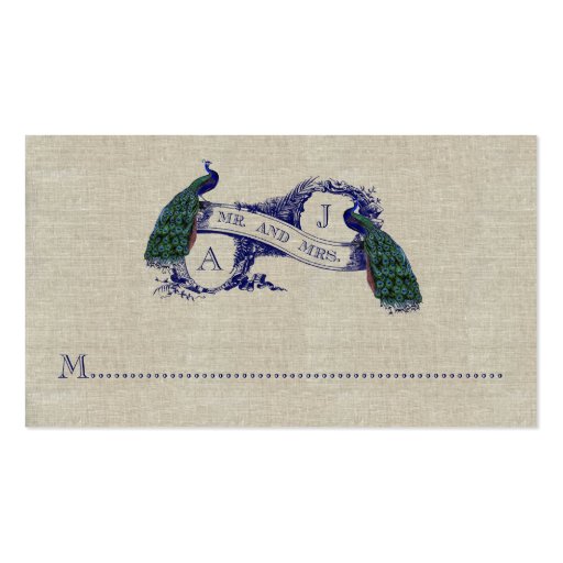 Linen Peacock Rustic Wedding Place Card Business Card (front side)