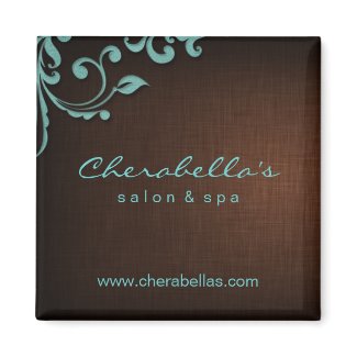 Linen Salon Spa Floral Business Card Brown Blue magnet