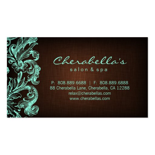 Linen Salon Spa Floral Business Card Brown Mint (back side)
