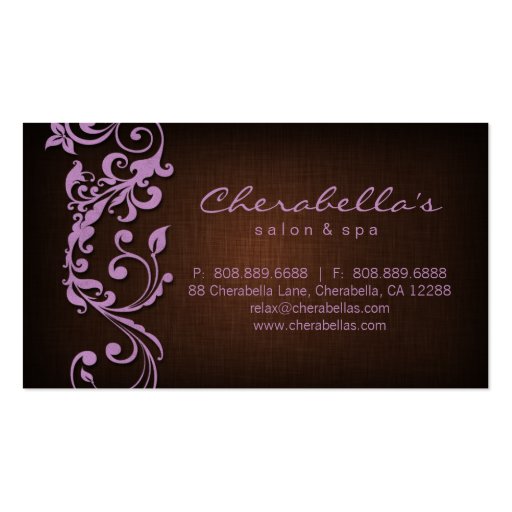 Linen Salon Spa Floral Business Card Brown Purple (back side)