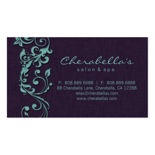 Linen Salon Spa Floral Business Card Purple Blue (back side)