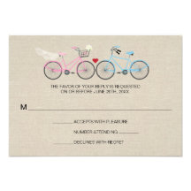 Linen Style Bicycle Wedding Reply RSVP Personalized Invitations