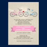Linen Style Pink Bicycle Wedding invitations