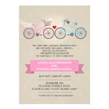 Linen Style Pink Bicycle Wedding Personalized Announcement