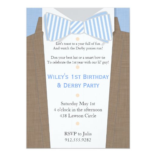 Linen Suit and Seersucker Bow Tie Party Invitation (front side)