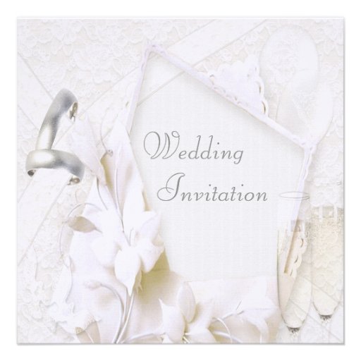 Linen Wedding Bands & Champagne Flutes Invitation