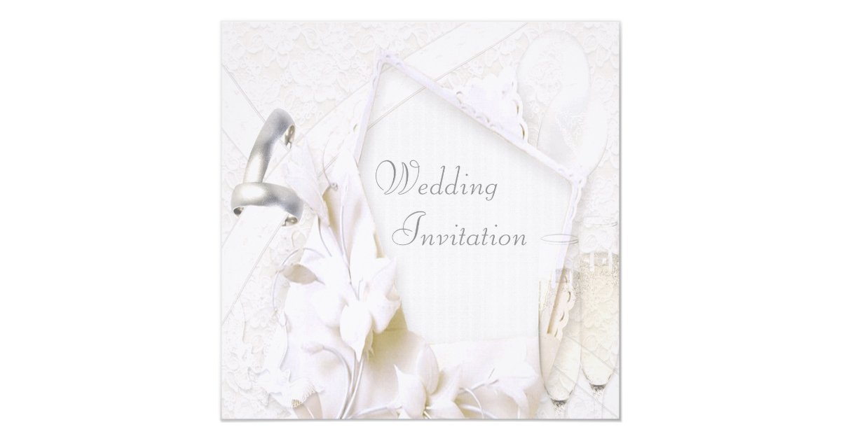 Linen Wedding Bands & Champagne Flutes Invitation Zazzle