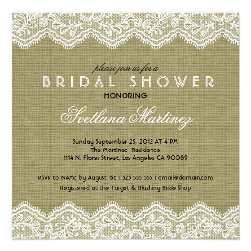 Linen & White Lace Bridal Shower Invite