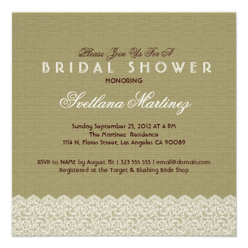 Linen & White Lace Bridal Shower Invite