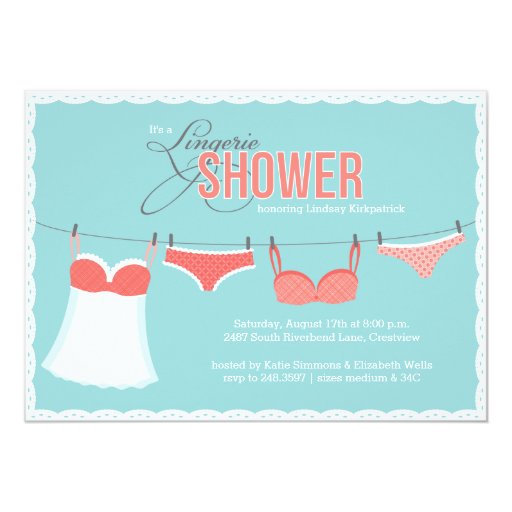 Lingerie Line Lingerie Shower Invitation in Aqua Personalized Invites (front side)