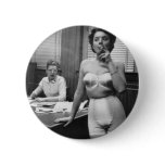 Lingerie model smoking in an office buttons