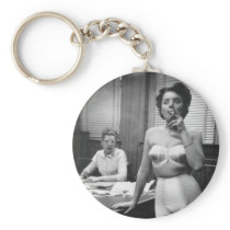 Lingerie model smoking in an office keychains