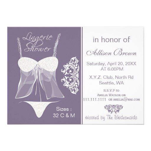 Lingerie Shower Bachelorette Party Invitations (front side)