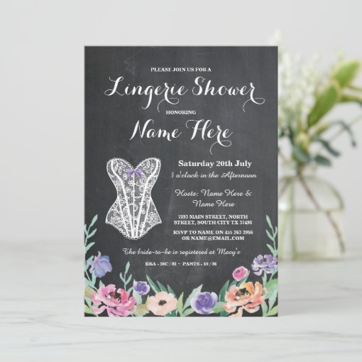 Lingerie Shower Bridal Party Chalk Floral Invite Zazzle