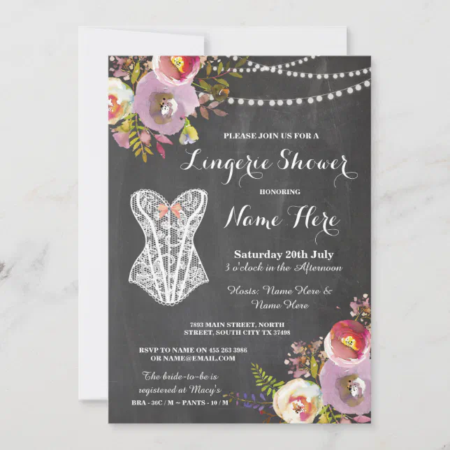 Lingerie Shower Bridal Party Chalk Floral Invite Zazzle