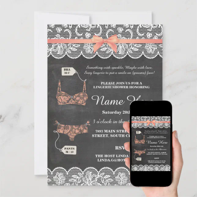 Lingerie Shower Bridal Party Coral Lace Invite Zazzle