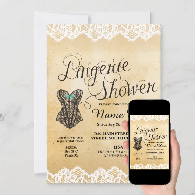 Lingerie Shower Bridal Party Corset Lace Invite Zazzle