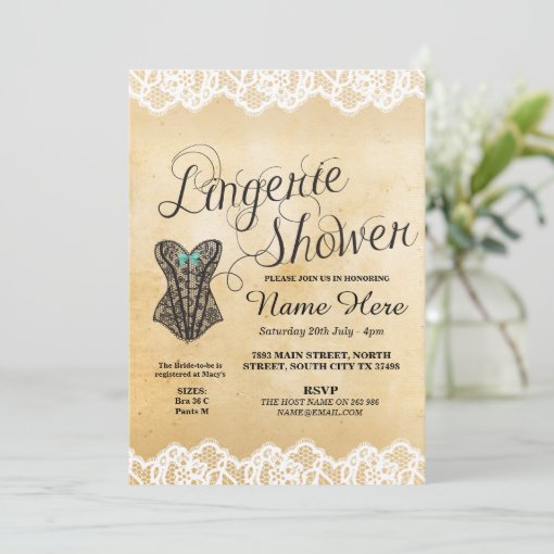 Lingerie Shower Bridal Party Corset Lace Invite Zazzle