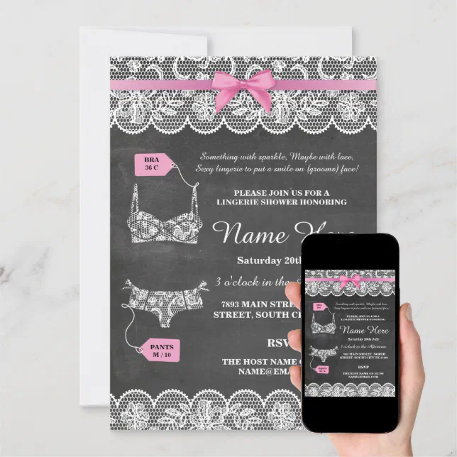 Lingerie Shower Bridal Party Pink Bow Lace Invite Zazzle