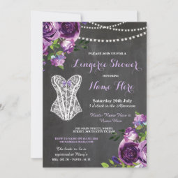 Lingerie Shower Bridal Purple Chalk Floral Invite Zazzle