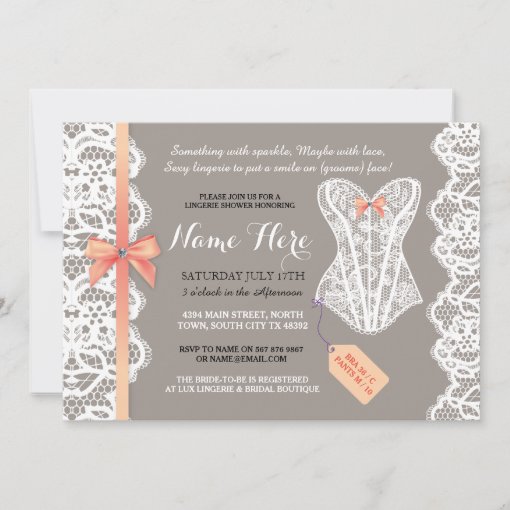 Lingerie Shower Invite Coral Bridal Party Lace Zazzle