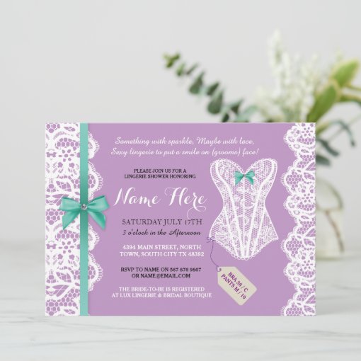 Lingerie Shower Invite Purple Bridal Party Lace Zazzle