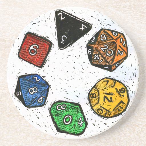 Lino-print Game Dice Coaster