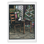 Linocut:  Christmas Tree and Santa Note ByKen Swan cards