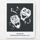 Linocut of Comedy & Tragedy By Ken Swanson mousepads