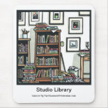 Linocut "Studio Library" By Ken Swanson mousepads