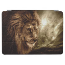 Lion against stormy sky iPad air cover at Zazzle