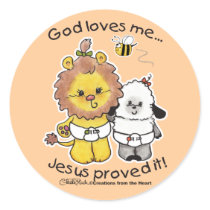 Lion and Lamb Babies Round Stickers