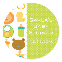 Lion and Teddy Bear Baby Shower Round Stickers