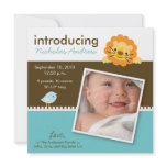 Lion &amp; Birdie Designer Birth Announcement (blue)