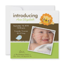 Lion & Birdie Designer Birth Announcement (green) invitations