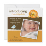Lion & Birdie Designer Birth Announcement (orange) invitations