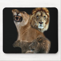 Lion Collage Black Background mousepads