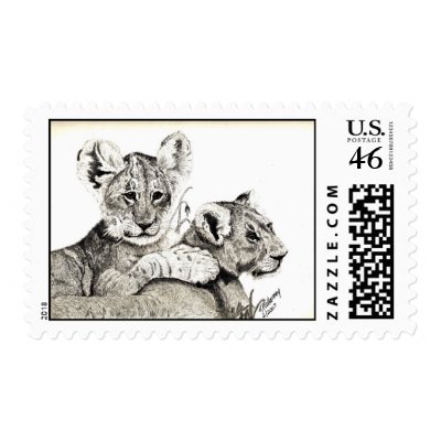 Lion Cubs resting Postage by kmullarney