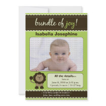 Lion Designer Baby Birth Announcement : lime green invitations