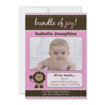 Lion Designer Baby Birth Announcement : pink invitations