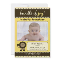 Lion Designer Baby Birth Announcement : yellow invitations
