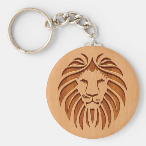 Lion head engraved on wood design keychain Zazzle