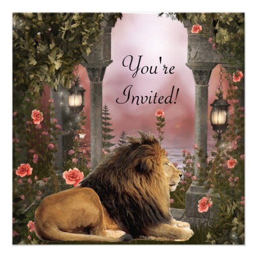 Lion in Enchanted Floral Garden Event Invite