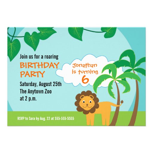 Lion in Jungle, Childs Birthday Party Announcements