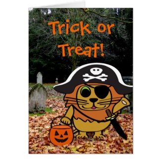Lion in Pirate Costume in a Graveyard Greeting Card
