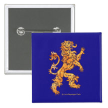 Lion on blue pinback buttons