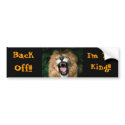 Lion-Roaring, Back Off!!!, I'm The King!!! bumper stickers